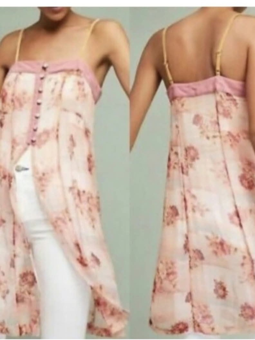 Anthropologie Feather Bone Floral Pink Camisole Tunic